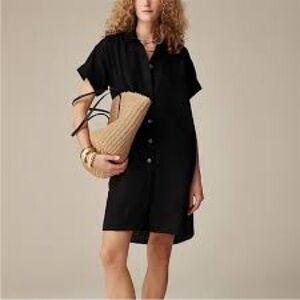 J. Crew Capitaine Black linen short sleeve button front shirt dress NWT large
